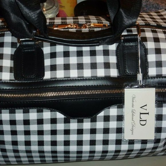 Victoria Leland Bags Nwt Victoria Leland Black And White Buffalo Check Weekender Duffel With